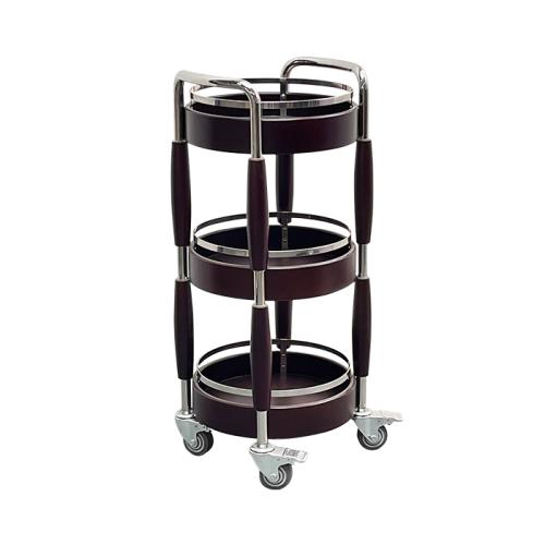 Mobile Dining Car Round Dining Cart Stainless Steel -Tier Wine Cart 